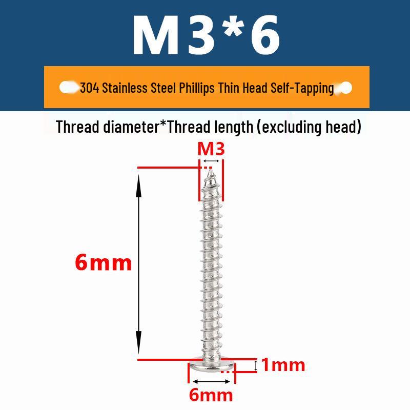Yigu 304 Stainless Steel Phillips Thin Flat Head Self-Tapping Screw M2-M8, Countersunk Pointed Tail