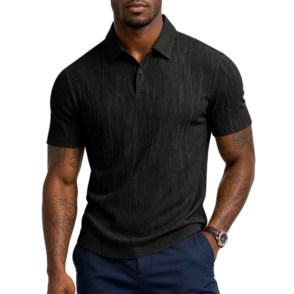 Men’s Short Sleeve Polo Shirt with Subtle Pattern Classic Fit Soft Knit Fabric Comfortable Collar Design