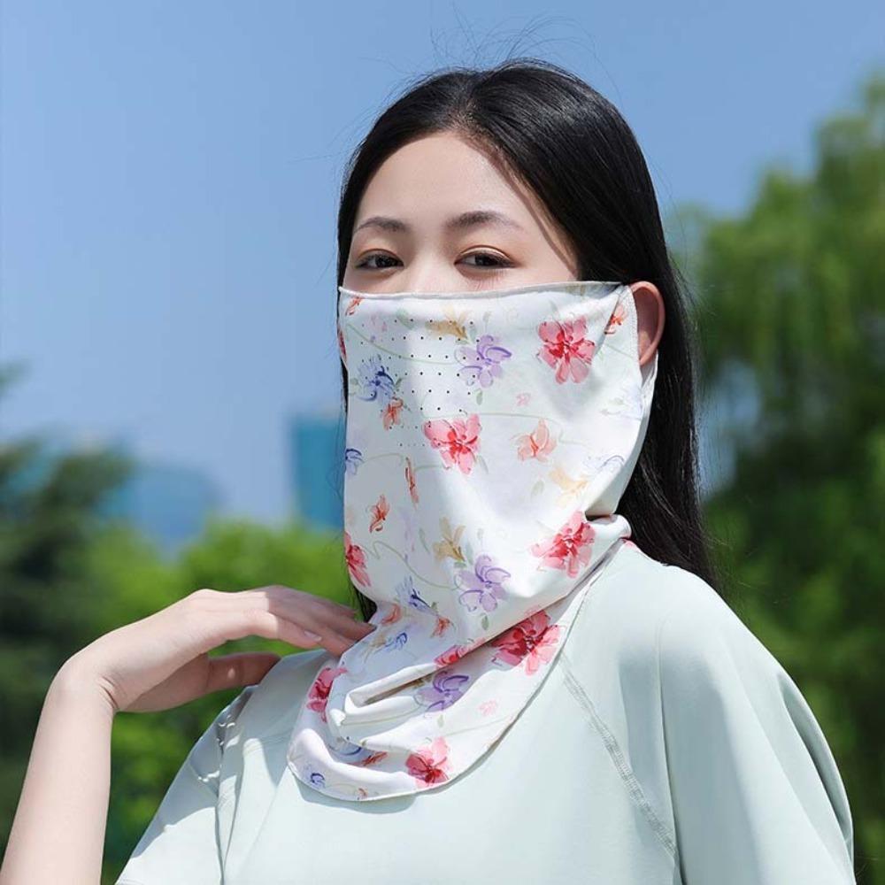 3pcs Quick Drying Floral Ice Silk Mask Breathable Sunshade Arm Cover Women Sunscreen Veil  Outdoor