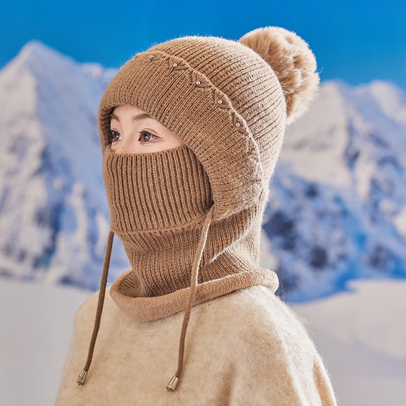 One-piece Hat for Women, Cold-proof and Warm In Autumn and Winter Scarf One-piece Hat for Riding Cold-proof Ear Protectors Thickened Knitted Wool Hat