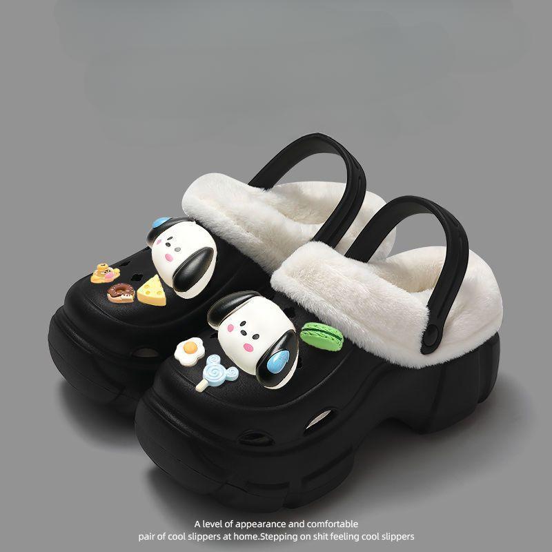 Scarpe con fori in cartone animato, EVA, invernali, da donna, con isolamento in peluche, suola spessa, aumento dell'altezza, prepuzio interno, pantofole in cotone
