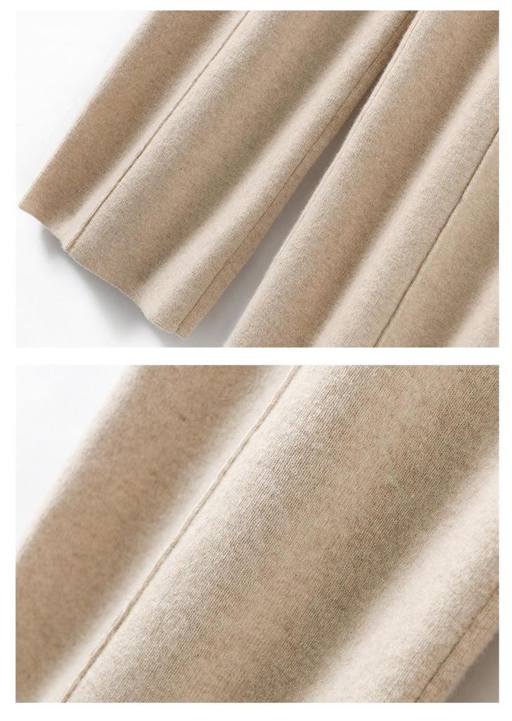 Women's High-Waist Wool Wide-Leg Pants - Autumn/Winter Floor-Length Knitted Casual Trousers
