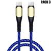 Lot of 3 Fast 60W USB-C To USB-C Cable for Samsung Galaxy A16 A12 A13 A14 A03s A04s A22 A23 A24 - Reinforced Nylon 1M Blue