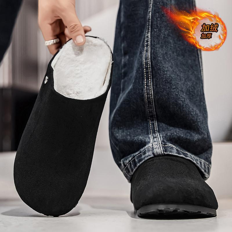 

Winter cotton slippers bag head soft sole Birkenstocks non-slip half-drag fleece warm and lazy 44 сірий колір
