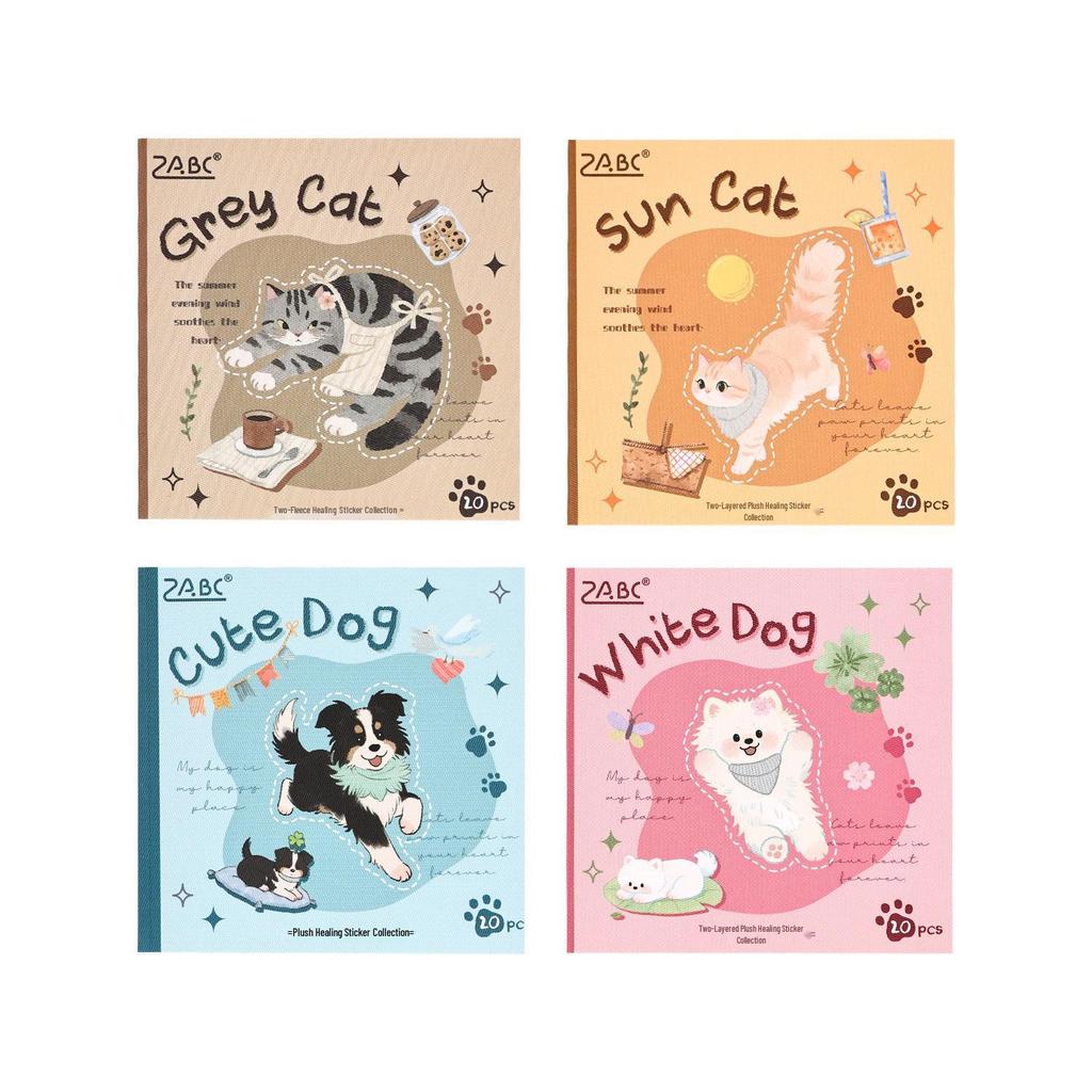 ZABC Livro de Adesivos de Cura com Tema de Animais de Estimação: 20 Folhas de Adesivos Fofos de Decoração de Base Cortados