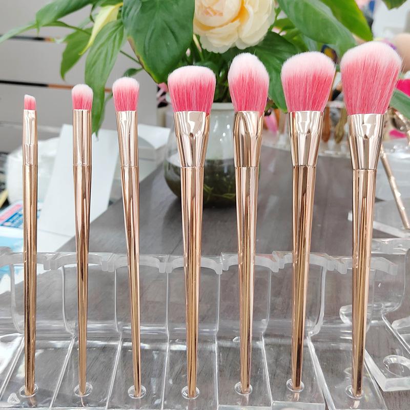 Sada štětců na make-up 7/12 kusů růžového a stříbrného štětce na pudrový podkladový korektor
