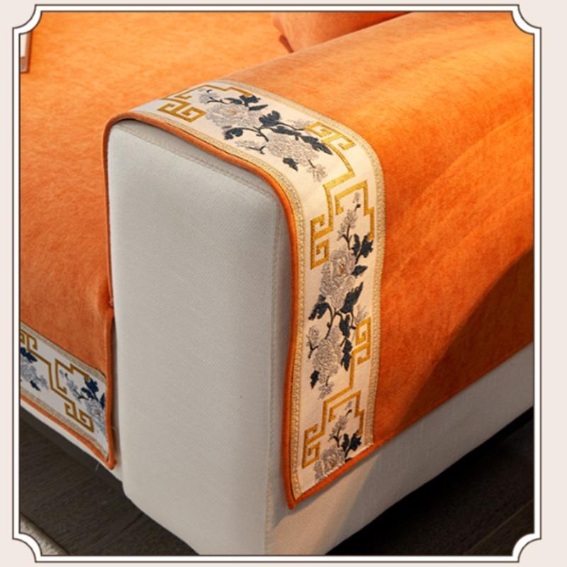 Solid Color Anti-slip Couch Cushion for Living Room Sofas Universal Armchair Slipcover Towel 1 Pcs Chinese Style Sofa Covers with Embroidery Edge