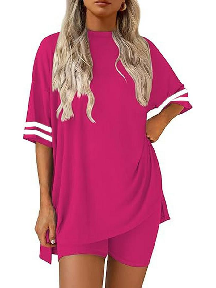2026 Comfortable Women's Casual Round Neck T-shirt & Elastic Waist Shorts Set