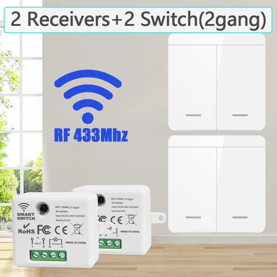 Wireless Smart Light Switch with 1/2/3 Gang RF 433MHz Remote Control Relay Receiver for Led Lamp AC 85-240V 10A DIY Module