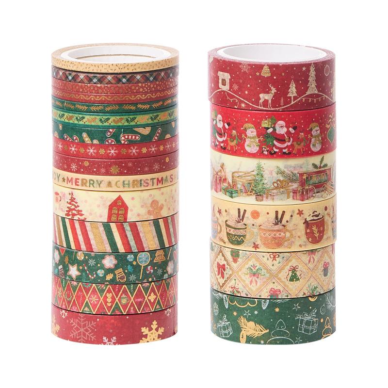 21rolls Merry Christmas Tapes Set Gold Foil Washi Tape Adhesive Paper Masking for Diary Album Wrapping Home Celebration
