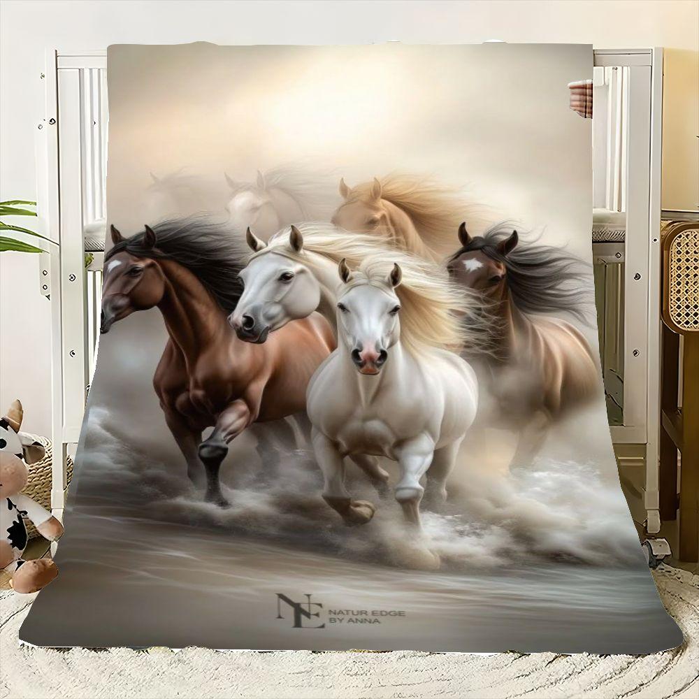 

Ethereal Galloping Horses Blanket - Dreamy Water-Infused Environment Design with Five Majestic Horses, Featuring a White Horse w 75x90cm