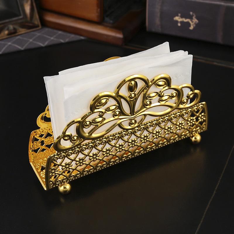 Vintage Golden Hollow Carved Metal Napkin Holder Vertical Tabletop Tissue Stand For Restaurant Hotel Home Dining Decor