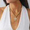 1PCS Irregular CCB Bead Necklace Alloy Cross Pendant Women's Fashion Gothic Necklace Steampunk Jewelry