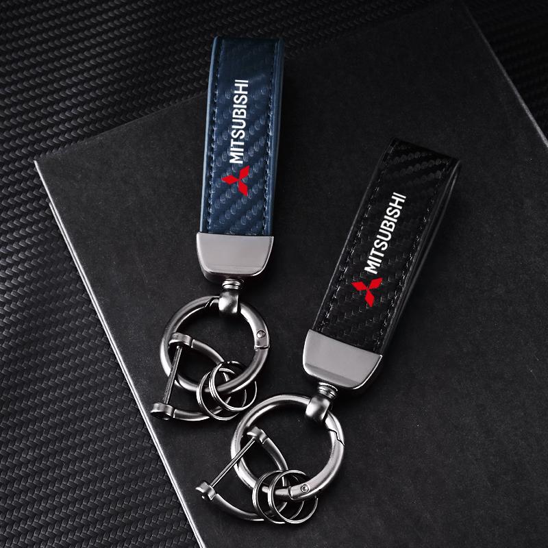 Modny skórzany brelok do kluczy z klamrą w kształcie podkowy Breloki do kluczy samochodowych dla Mitsubishi Pajero Sport Outlander ASX Lancer Eclipse Cross