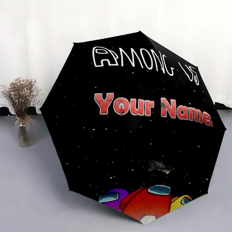 1 PC Automatic Folding Umbrella - Among Us Custom Name Pattern, Portable & Foldable Design with 8 Ribs, Christmas Birthday Gifts