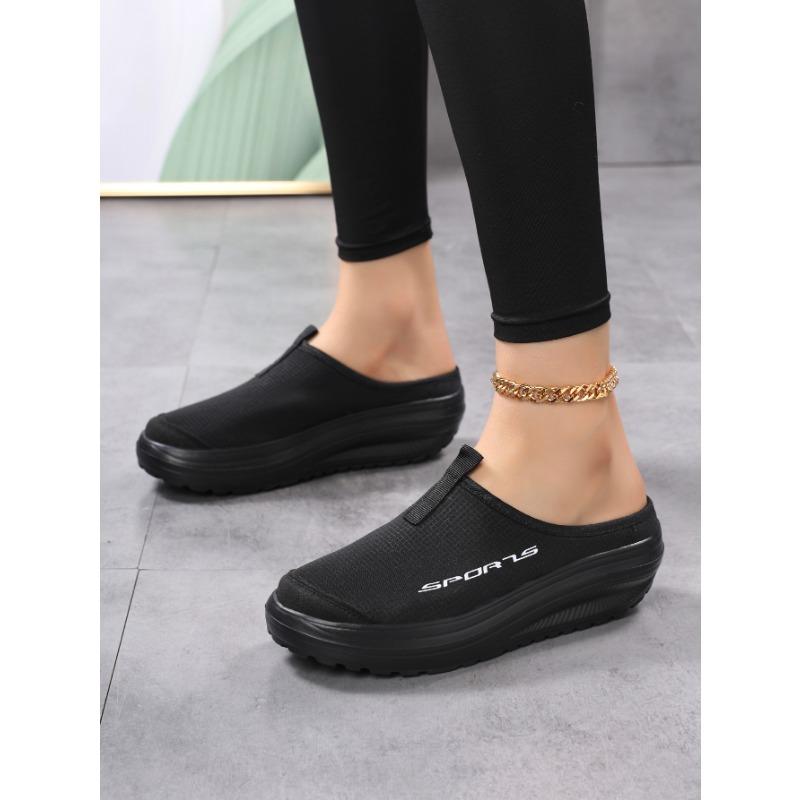 2025 New Lazy Net Shoes for Women's Casual Height-increasing Spring and Summer Breathable Single Fabric Shoes with Thick Soles and Half Slippers