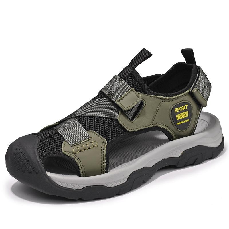 

Летние импортные сандалии большого размера с заклепками на щиколотку, мужская кожаная нескользящая пляжная обувь на мягкой подошве, дезодорирующие кожаные сандалии 45
