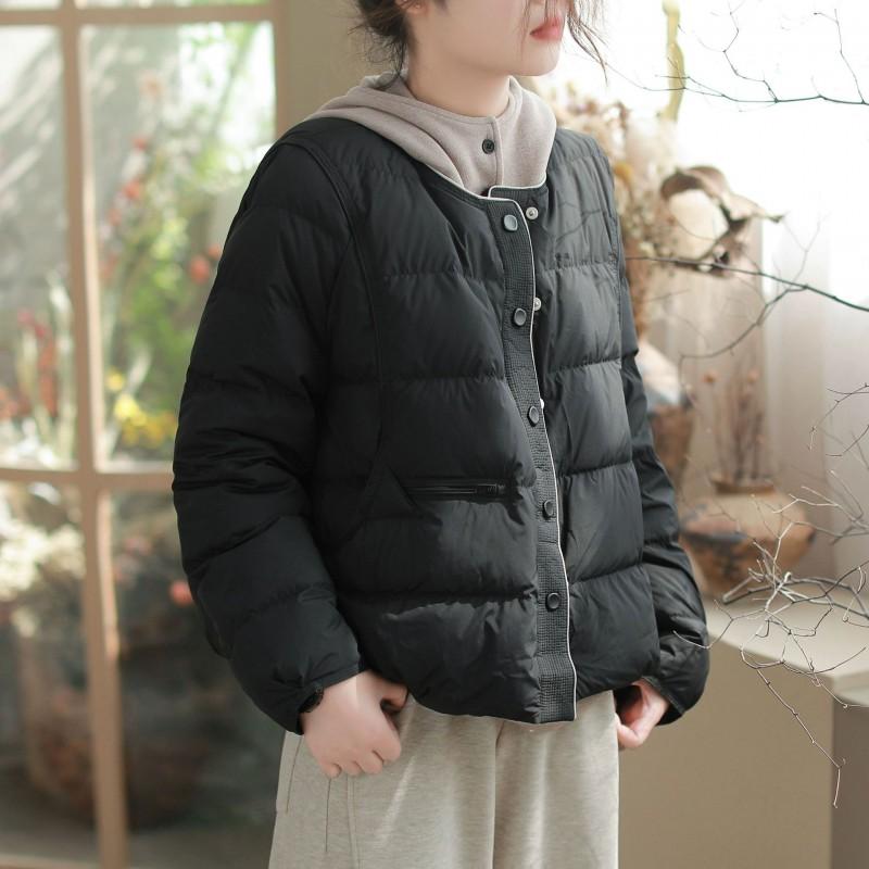 Womens Lightweight Winter Duck Down Coat Black Beige Coffee Elegant Casual Warm Jacket