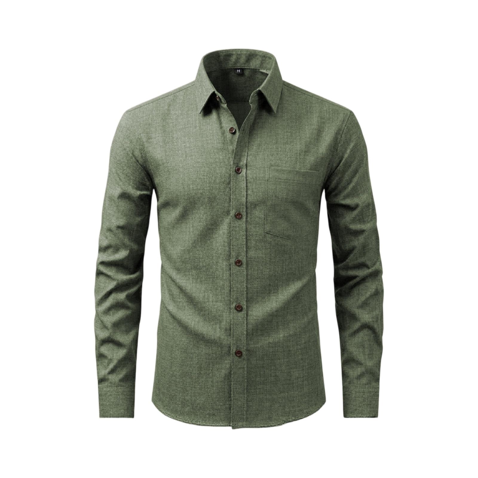 

Men Long Sleeve Button Down Shirt Classic Fit Business Casual Collared Shirt with Chest Pocket for Daily Wear L армия зеленый