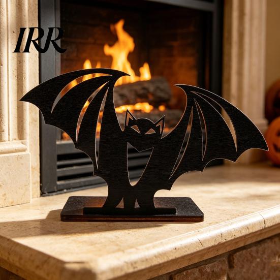 Stable Wooden Candle Holder Halloween Bat Ornament, Solid Wood Tea Holder, Home Decorations Spooky Decoration, for Desktop Electronic Candles