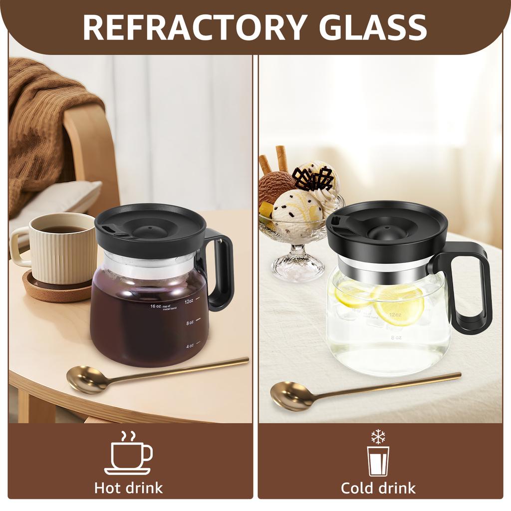 16oz Glass Coffee Mug Heat Resistant Coffee Pot Mini Coffee Pot Mug with Leak Proof Lids and Handle Mocha Pots for Espresso Tea