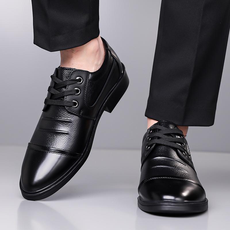 Mens Cowhide Leather Shoes Classic Black Business Dress Shoes Lace Up Office Work Footwear Men'S Casual Loafers Chaussure Hommes