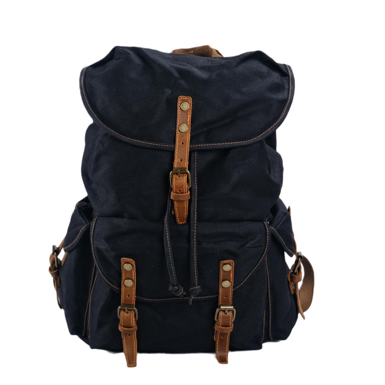 

Vintage Soft Wax Canvas Large-Capacity Backpack Student Schoolbag Leisure Travel Bag Mountaineering Bag Backpack Men S Bag чорний