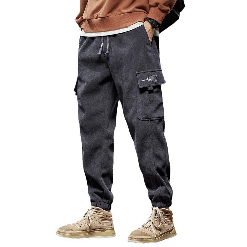 Vinter Nye Herre Fleece Kordfløyel Myke Cargo Haremsbukser Fortykket Varm Elastisk Løs Street Jogging Sportsbukser Herre