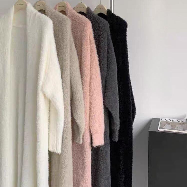 Women's Knee-length Cardigan Loose Casual Thickened Knitted Cardigan, Sweater Jacket for Autumn and Winter