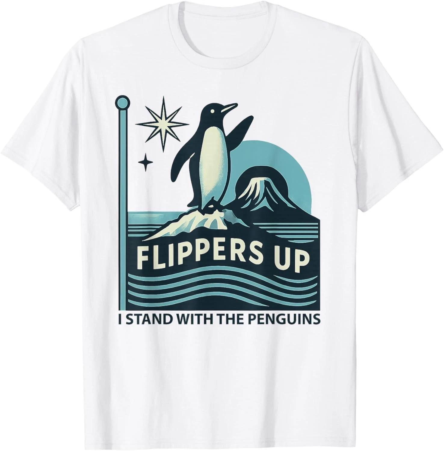 Funny Penguin Flippers Up Shirt – I Stand With Penguins Protest Tee XL