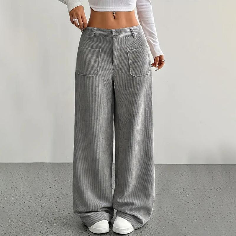 

Женские осенне-зимние повседневные однотонные вельветовые брюки прямого кроя с карманами и высокой посадкой XL