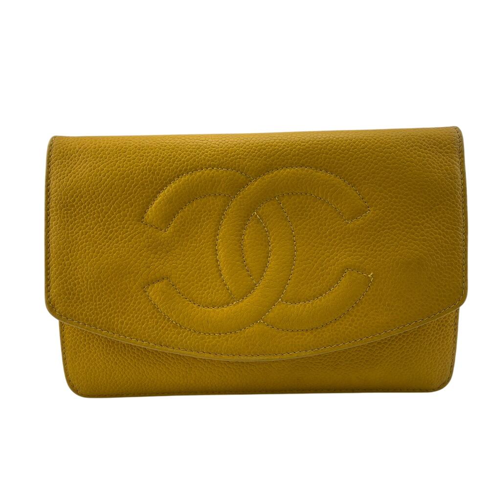 

CHANEL Chain wallet COCO Mark Caviar skin Purse yellow Caviar skin Women Used
