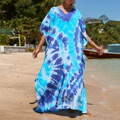 Dámske Boho Cover Up, extra veľké kontrastné voľné šaty Vacay Beach Kaftan