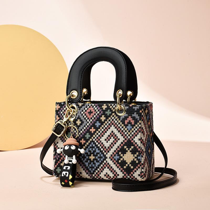 Женская парусиновая модная сумка через плечо в стиле ретро квадратная сумка через плечо в пиксельном стиле для женщин чёрный 1657₽