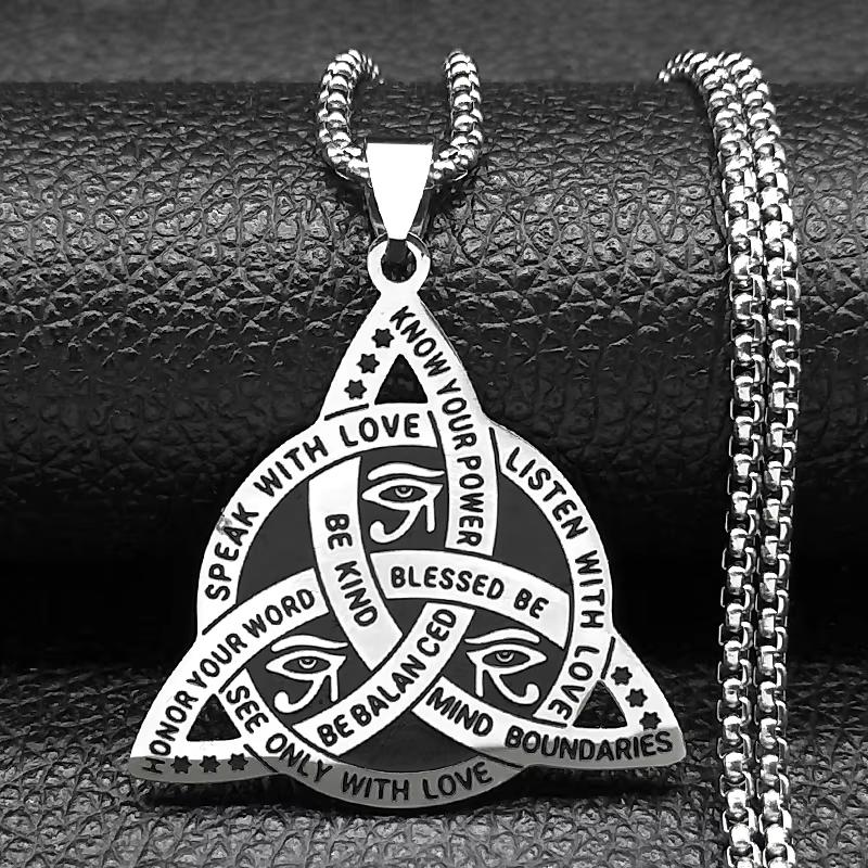 Witch Triquetra Trinity Celtic Knot Necklace Stainless Steel Pentagram Triple Moon Goddess Necklaces Jewelry Collar N3406S02