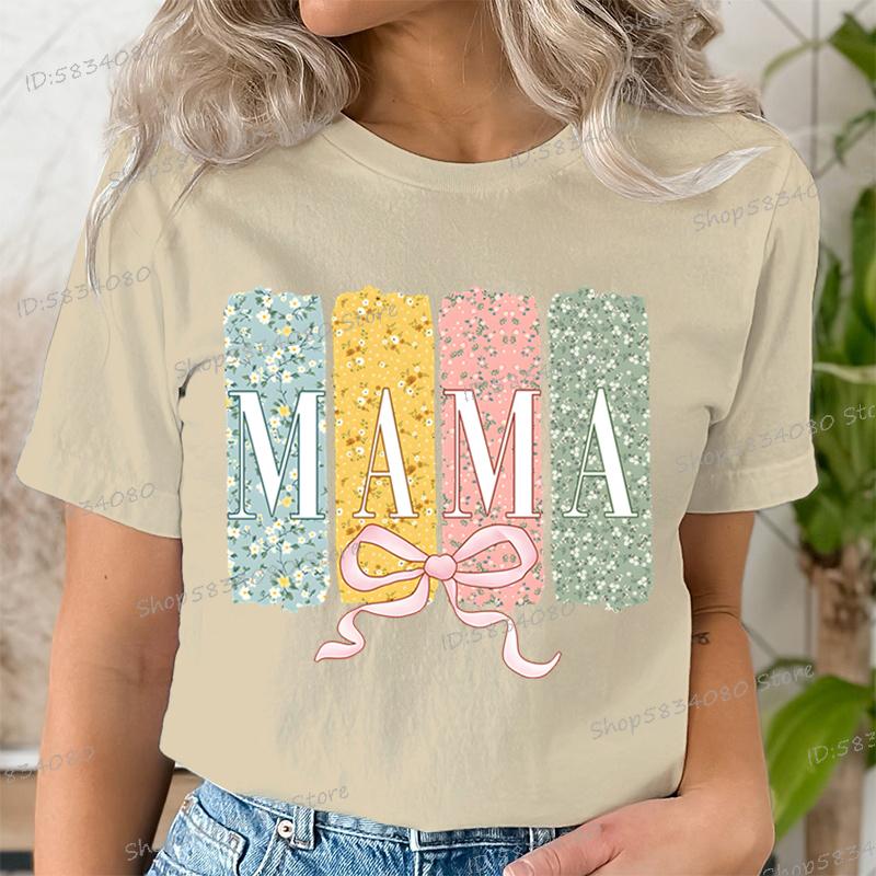 Floral Mama Coquette Bow Tshirt Mothers Day Fashion Casual Tops Boho Mama Shirt Design Floral Spring Gift for Mom Funny T Shirt
