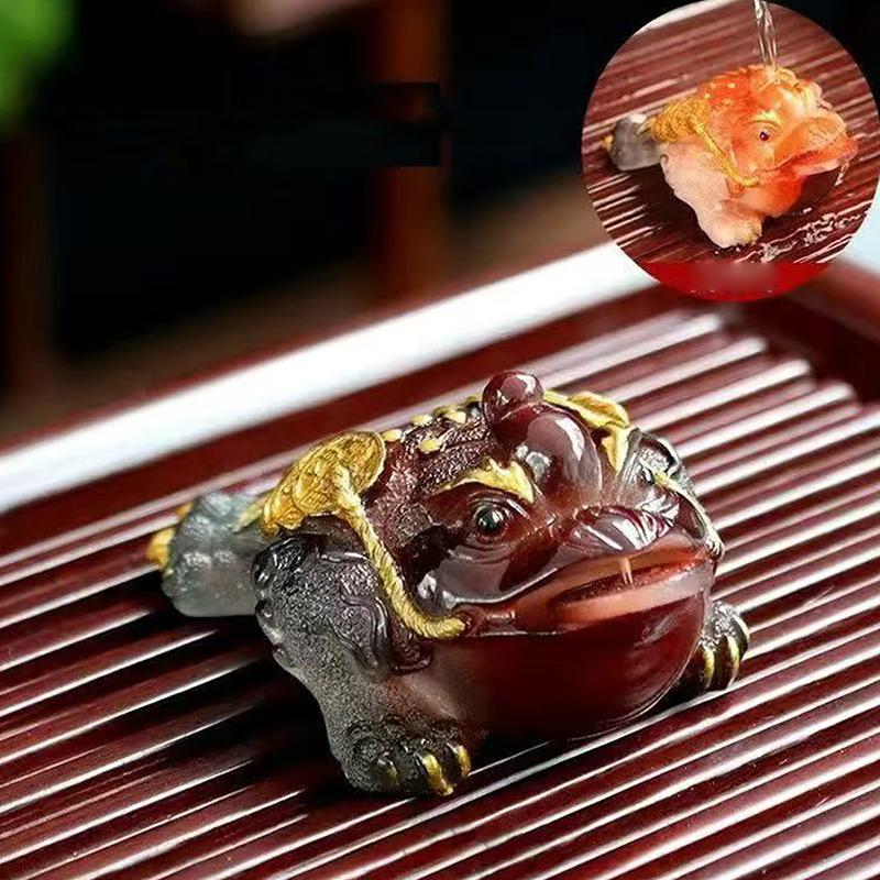 1Pcs Chinese Resin Discolored Tea Pet Lucky Cute Golden Toad Ornaments Desktop Handmade Crafts Home Tea Set Decoration