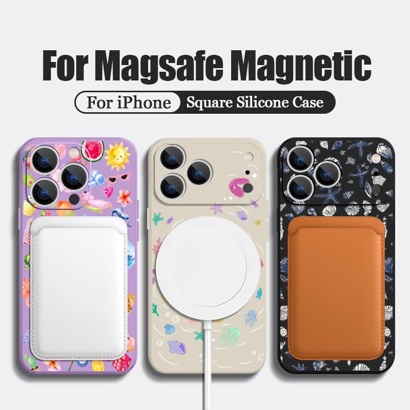 Magnetic For Magsafe Case For iPhone 17 Pro Max Colorful Ocean Pattern Soft Silicone Phone Back Cover For iPhone 16 15 14 13 Pro Max 16e 17e