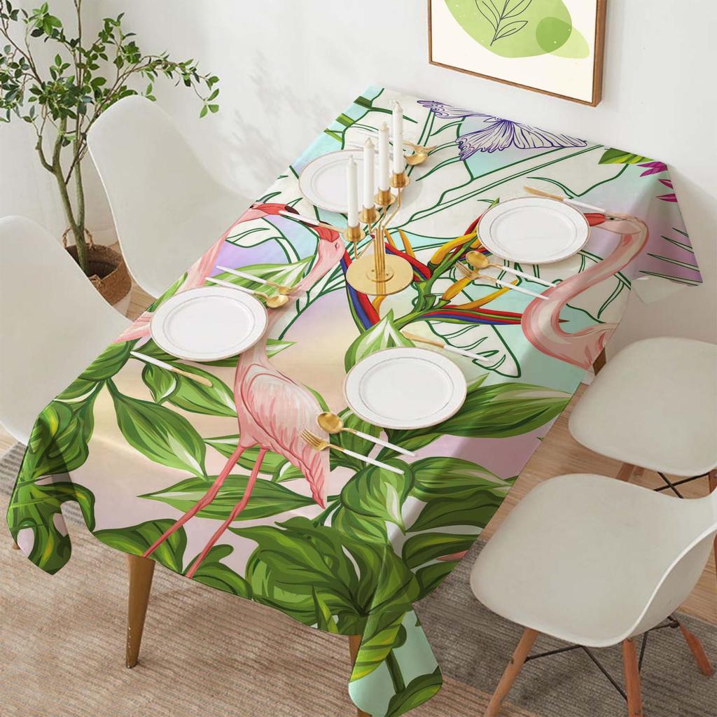 Tropical Flamingo Polyester Rectangular Tablecloth for Parties and Dining