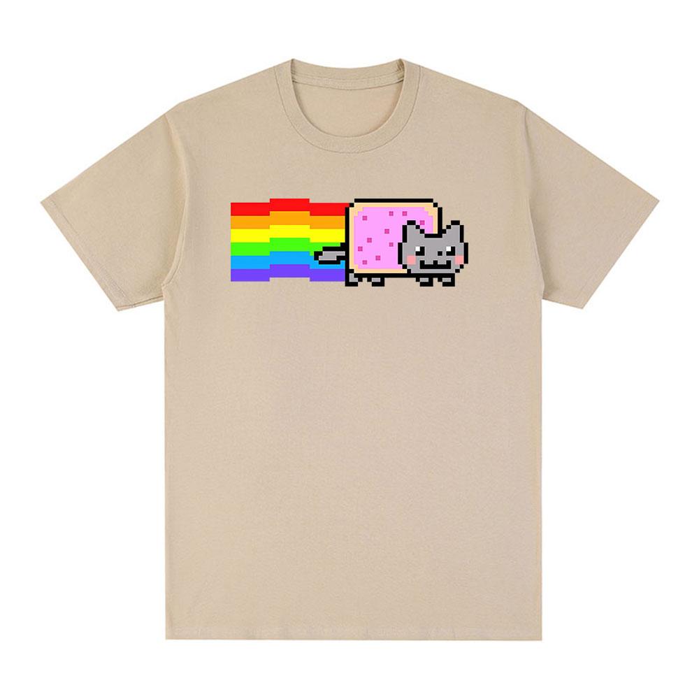 Kawaii Nyan Rainbow Cat Funny Meme Tshirt Unisexs Unisex Clothing Fashion Casual Cotton Tshirts Harajuku Short Sleeves T Shirts