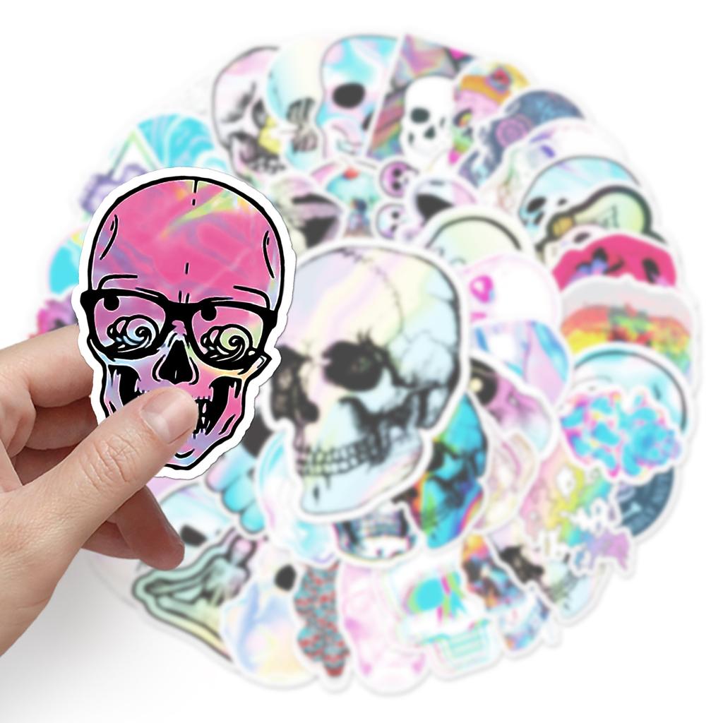 50 Skull Doodle Personality Trend Laser Gulle Card DIY Skateboard Water Cup Suitcase Sticker Waterproof