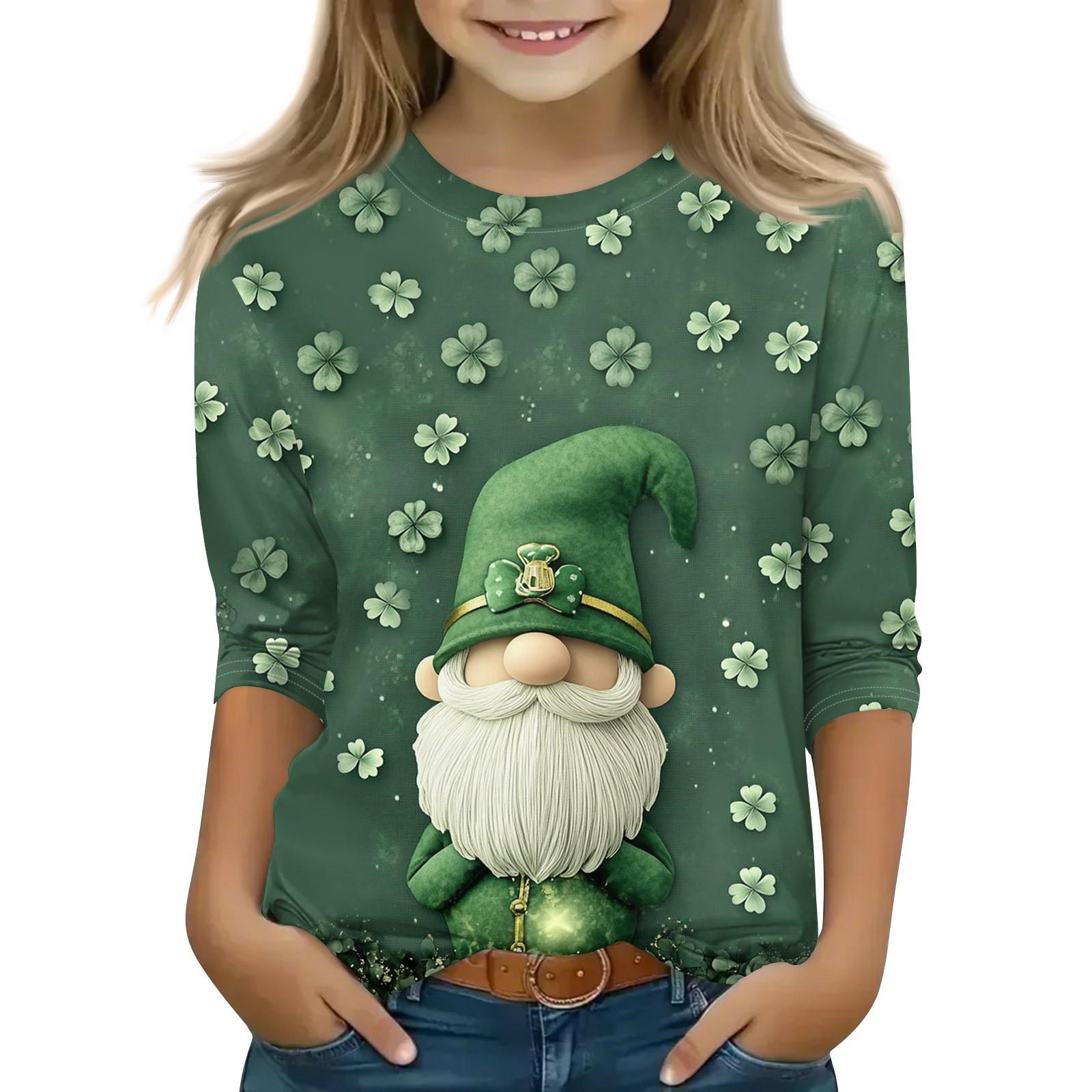 

Топы с принтом для девочек 5-16 лет с круглым вырезом и рукавами 3/4 Футболки Модные топы Наряды Футболки 130