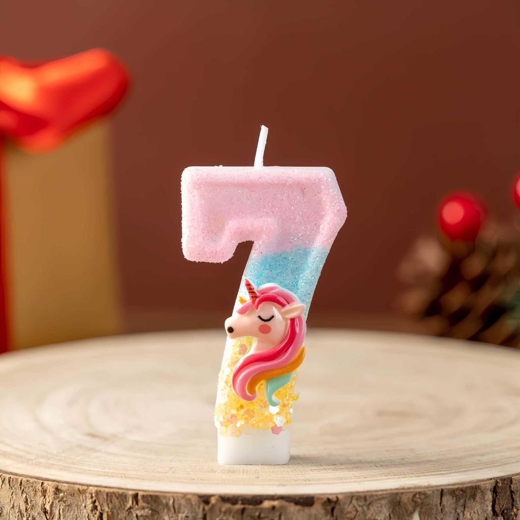 Glitter Unicorn Number Candles 0-9 for Kids' Birthday Cakes