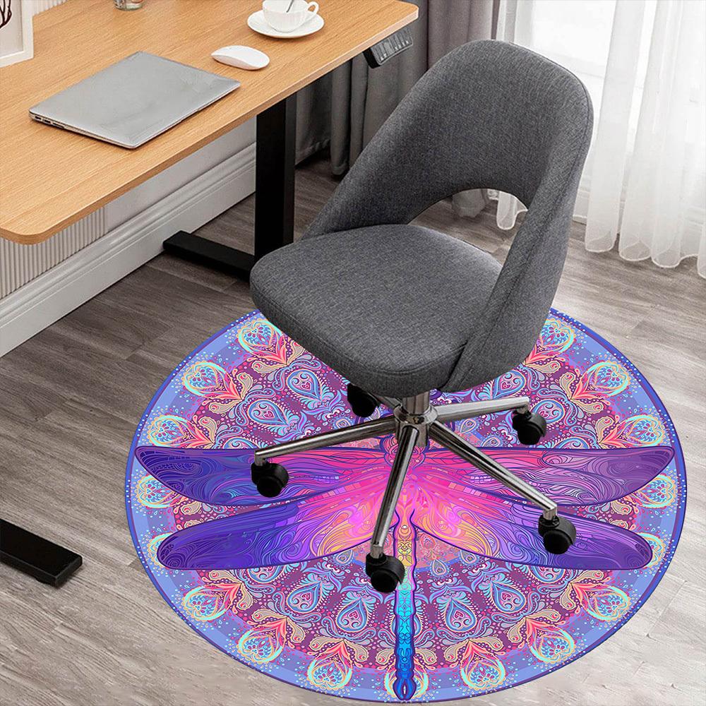1pc Dragonfly Mandala Round Chair mat Area Rug - Non-Slip, Floor Mat for Office, Bedroom, and Indoor Decor c1118203