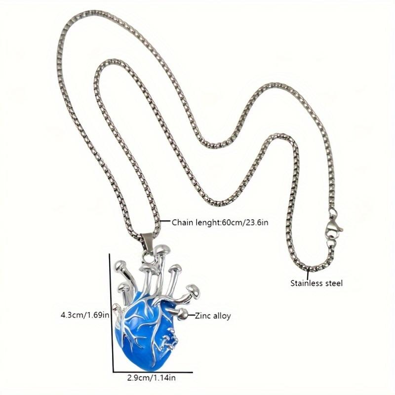 New 3D Glowing Heart Pendant Unisex Cyberpunk Necklace - 201 Stainless Steel Chain - Fashion Trendy Accessory - Unique Multicolor Neon Effect - Classi