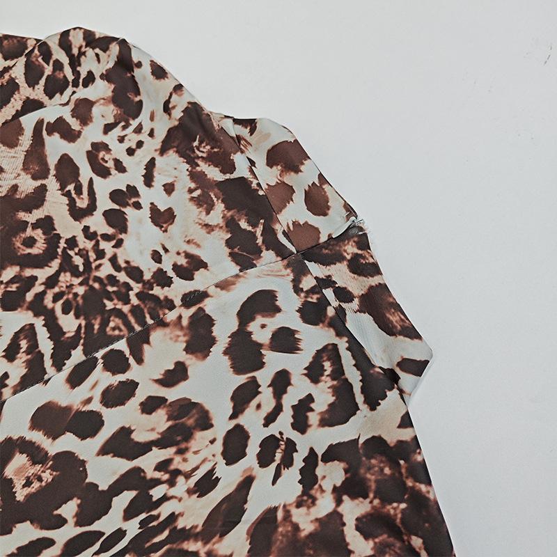 Sexy Jumpsuit im Pre-Fall-Spice-Stil für Damen, Rundhalsausschnitt, lange Ärmel, Leopardenmuster