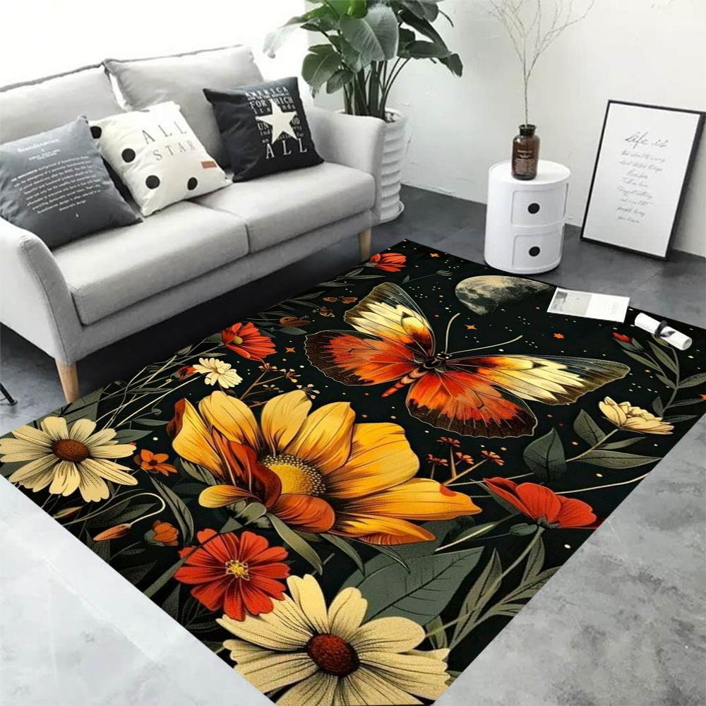 Vintage Dark Butterfly Pattern Carpet 3D Butterfly Living Room Bedroom Corridor Rug Washroom Floor Mat Bedroom Decor Gift