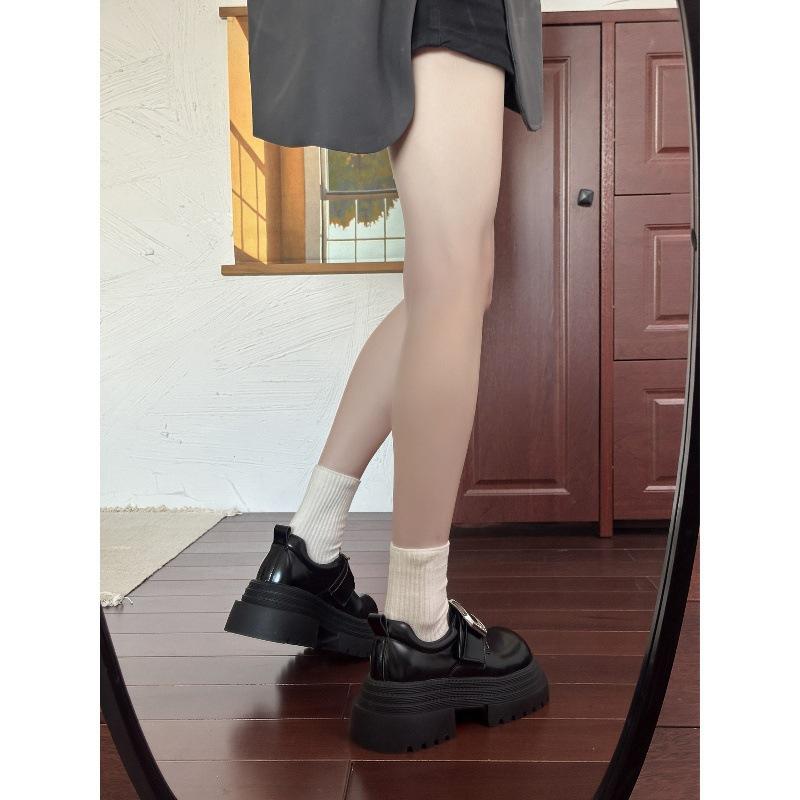 Platform British style square buckle small leather shoes women's versatile retro loafers round head commuter shoes