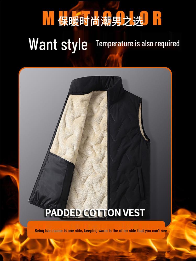 Men's Lambswool Cotton Quilted Vest – Warm, Thickened Outerwear for Autumn and Winter (Middle-aged and Elderly)