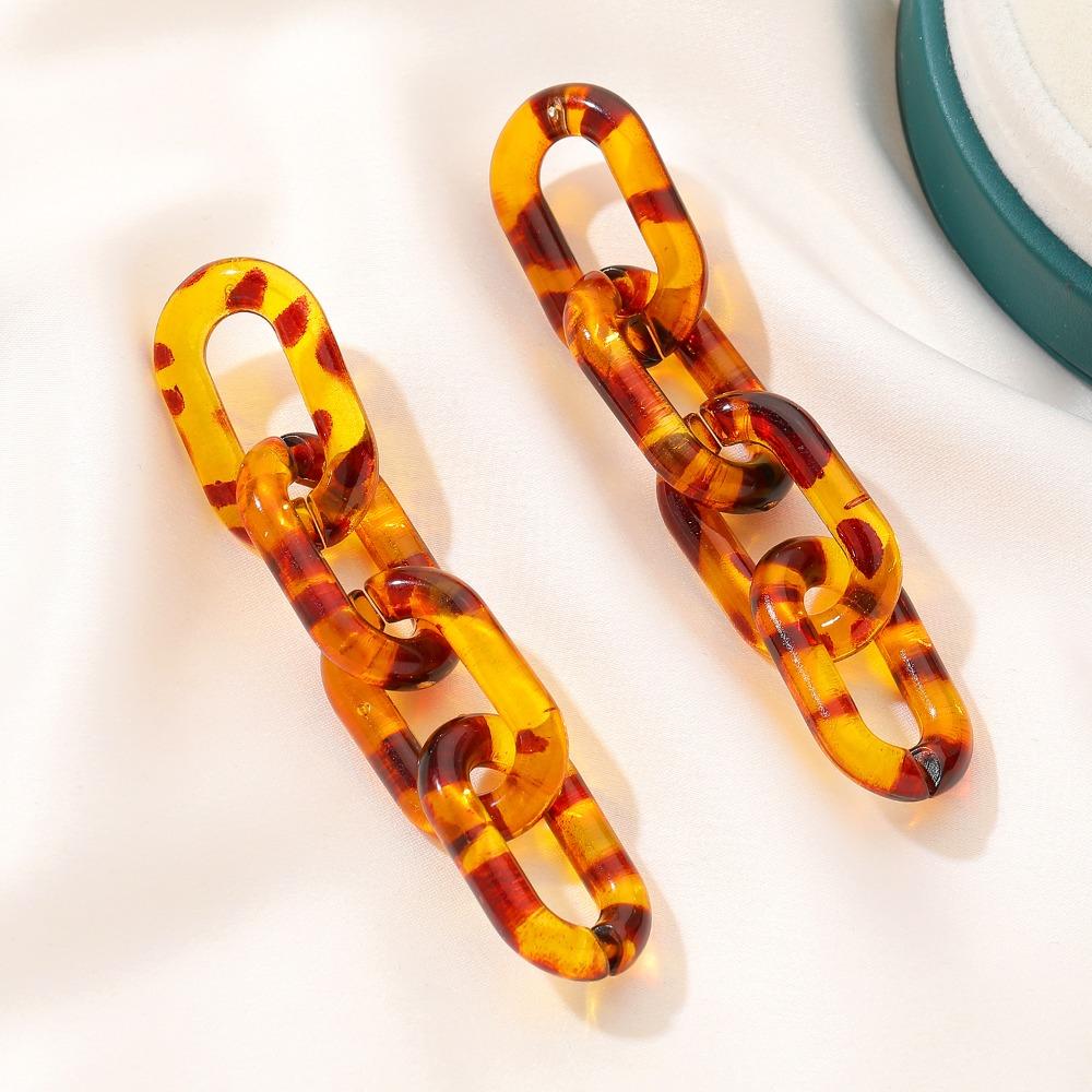 Orecchini Pendenti Lunghi a Catena Geometrica in Resina dalla Personalità Esagerata per Donna Fascino Retrò Stampa Leopardo Accessorio Gioiello Trendy